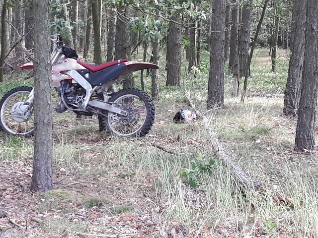 Do tragicznego wypadku doszło w lesie w Iłowej. Kierowca motocykla zginął na miejscu.Policjanci otrzymali informację o znalezieniu w lesie zwłok młodego mężczyzny, w środę, 7 sierpnia, tuż po godzinie 6. Na miejscu zdarzenia znajdował się również motocykl crossowy. Żagańscy policjanci pod nadzorem Prokuratora Rejonowego w Żaganiu wyjaśniają okoliczności tego tragicznego zdarzenia, w wyniku którego zginął 23-latek. Ze wstępnych ustaleń funkcjonariuszy i biegłego wynika, że mężczyzna stracił panowanie nad motocyklem i uderzył w drzewo. Poniósł śmierć na miejscu.Czytaj też: Wypadek koło Gorzowa. BMW rozbiło się o drzewoZobacz wideo: Jak udzielać pierwszej pomocy ofiarom wypadkówCzytaj także: Korytarz życia na drodze. Jak go utworzyć? Wystarczy przestrzegać kilku zasad!