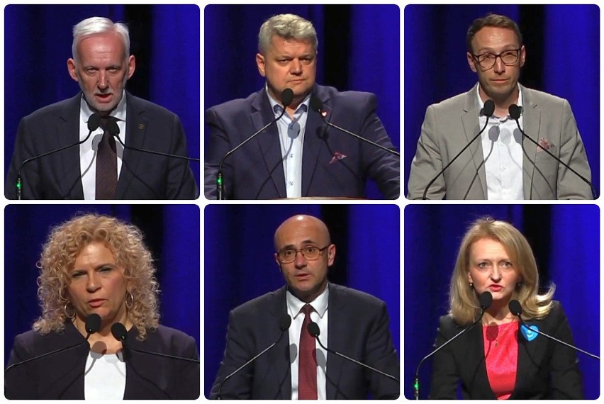 Uczestnicy debaty wyborczej w Tarnobrzegu, w kolejności...