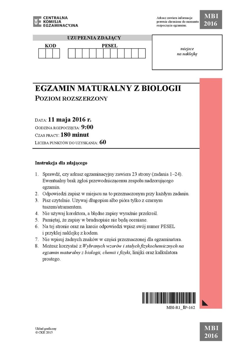 Matura 2016: BIOLOGIA rozszerzona [ODPOWIEDZI, ARKUSZ CKE]