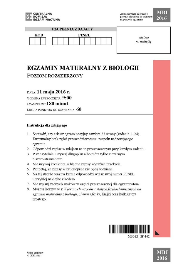 Matura 2016: BIOLOGIA rozszerzona [ODPOWIEDZI, ARKUSZ CKE]