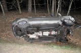 Wypadek na DK 58. Mazda dachowała w rowie. Wszystko przez jelenia (zdjęcia)