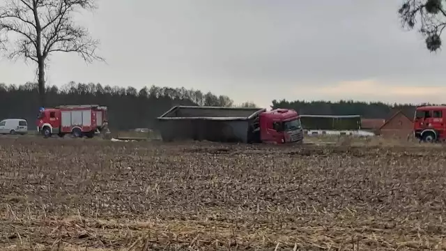 Samochód ciężarowy zjechał na pobocze i wpadł do rowu. Do zdarzenia doszło w miejscowości Gorzeń, na trasie między Nakłem a Bydgoszczą.