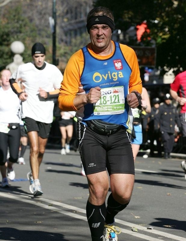 Grzegorz Jagiełło z Niska na trasie nowojorskiego maratonu.