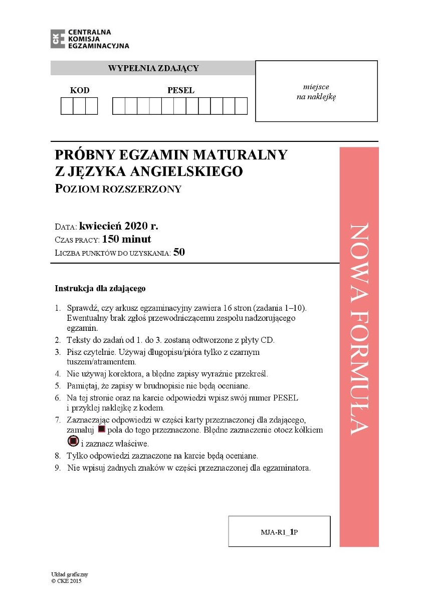 MATURA PRÓBNA 2020: Język angielski - poziom rozszerzony. Zobacz arkusz maturalny 6 kwietnia i klucz odpowiedzi z 15 kwietnia 2020 r. 