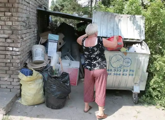 Pełen śmietnik a w jego okolicy składowisko odpadów, to obrazek z Malczewskiego 21 w Radomiu.