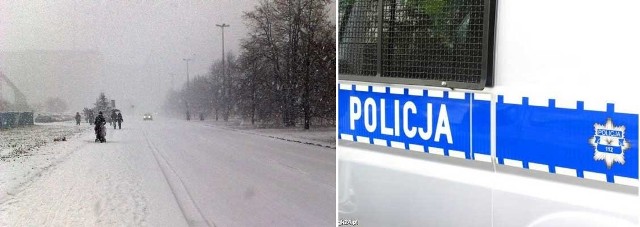 Intensywnie padający śnieg mocno ogranicza widoczność na drodze. Policja radzi kierowcom zachowanie szczególnej ostrożności na drodze.
