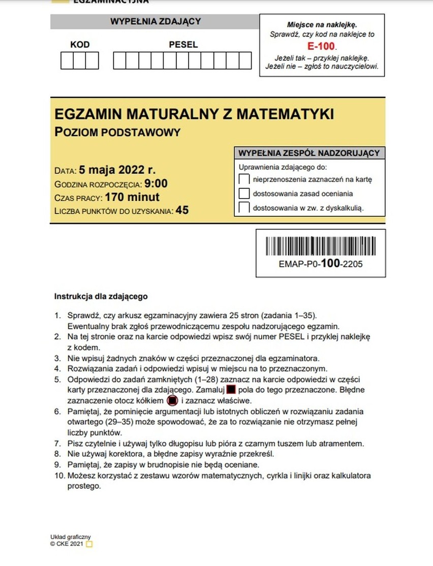 Matura 2022 Matematyka. Rozwiązania, odpowiedzi, arkusze CKE matury z matematyki (05.05.2022)