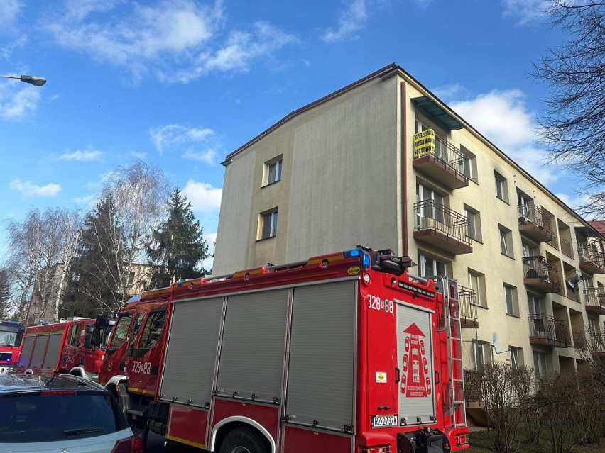 Pożar w bloku przy ul. Lenartowicza w Rzeszowie. Ogień pojawił się na 4. piętrze [ZDJĘCIA]