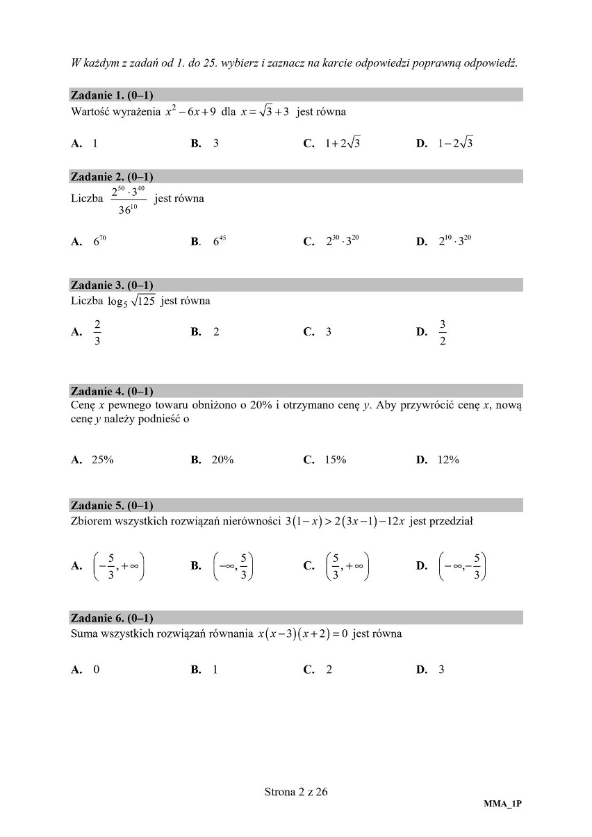 Matura z matematyki 2020