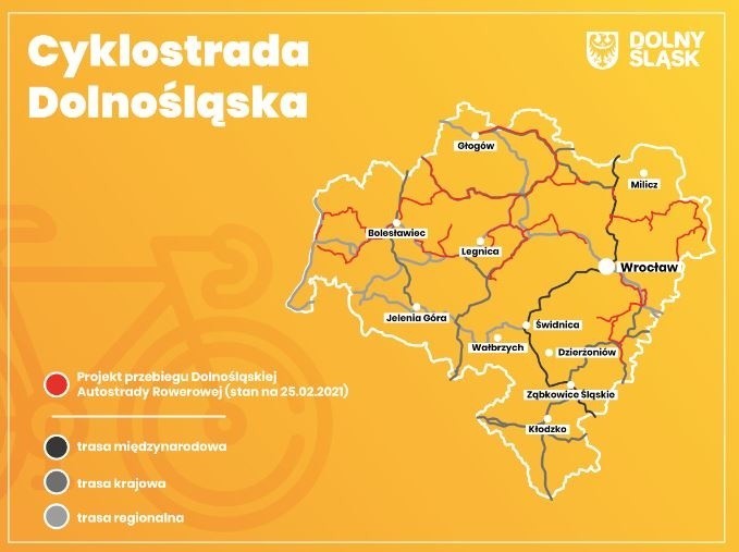 Cyklostrada Dolnośląska ma liczyć w sumie 1800 km długości.