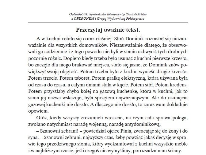 Sprawdzian trzecioklasisty 2014 z OPERONEM. ARKUSZ I ODPOWIEDZI testu z