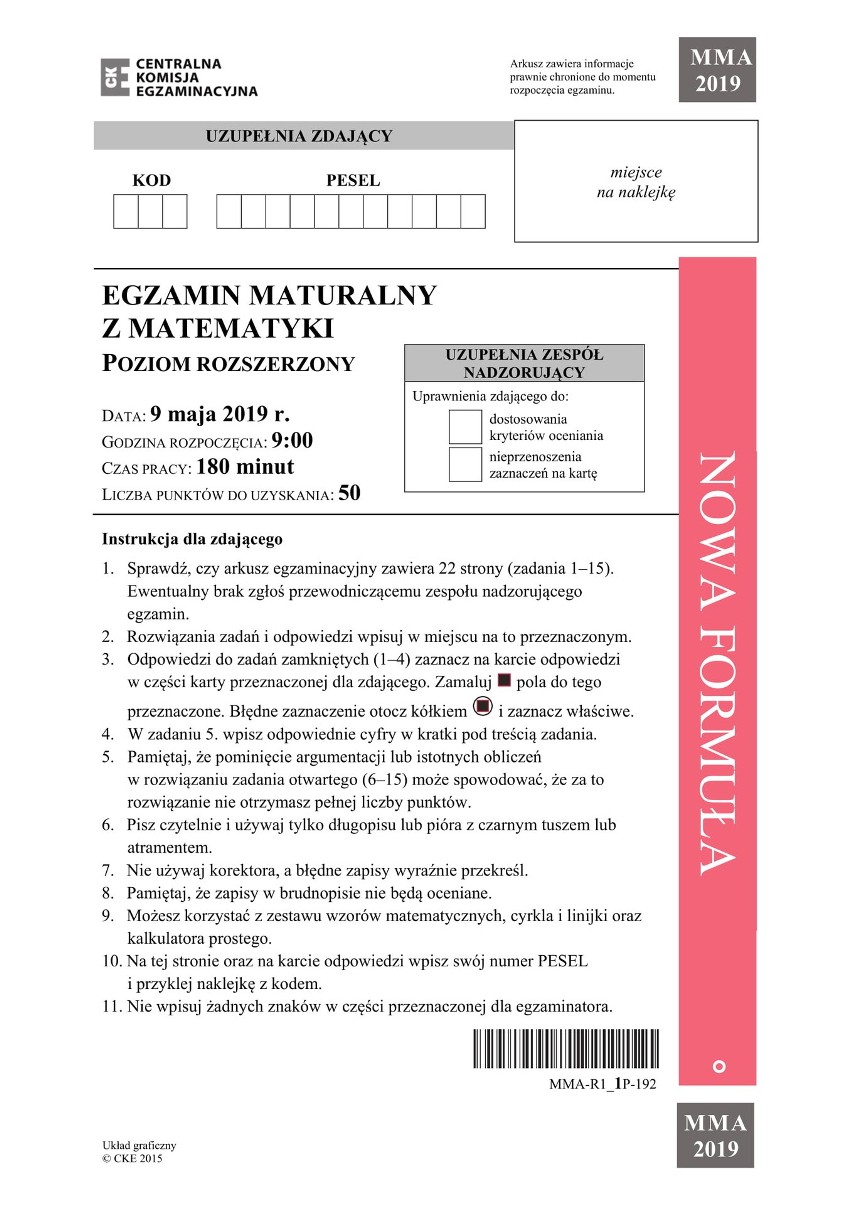 Matura 2019 z matematyki - poziom rozszerzony...