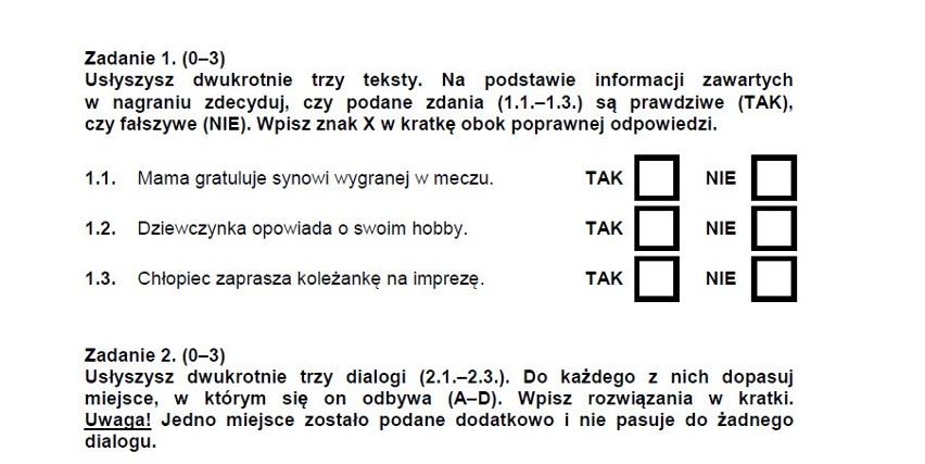 Sprawdzian szóstoklasisty 2015. Przykładowe zadania. Język angielski [ARKUSZE,ODPOWIEDZI]