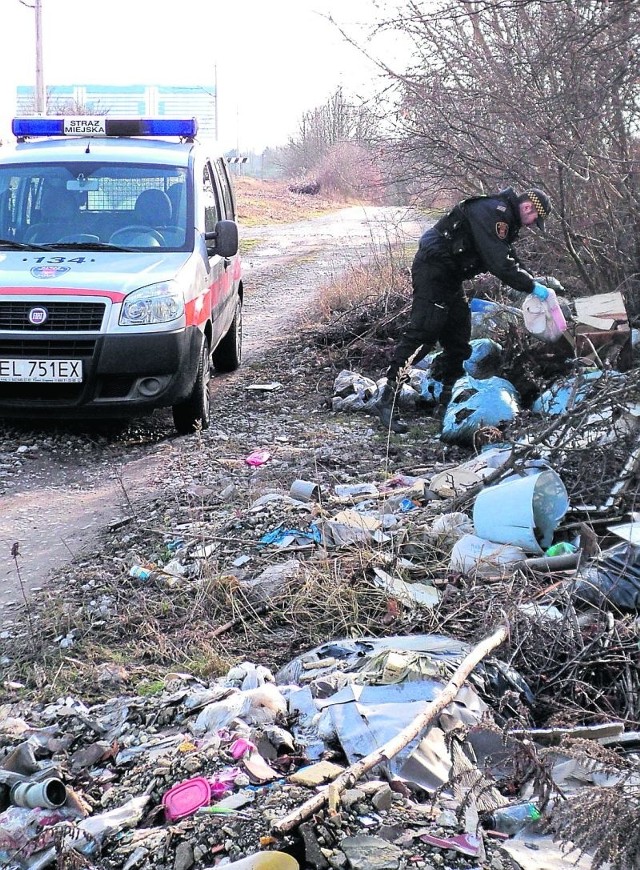 Funkcjonariusze zajmują się likwidowaniem dzikich wysypisk śmieci.
