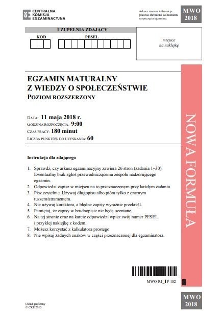 Matura 2018 WOS [WIEDZA O SPOŁECZEŃSTWIE, ARKUSZE, ODPOWIEDZI, CKE]   