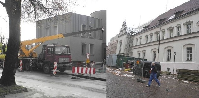 Dodatkowe roboty w byłej kotłowni SCK (z lewej) to wydatek 125 tys. zł. Na remont dachu ratusza (z prawej) trzeba było dołożyć 20 tys. zł, a do całej inwestycji w budynku przy Rynku Staromiejskim ponad milion zł. 