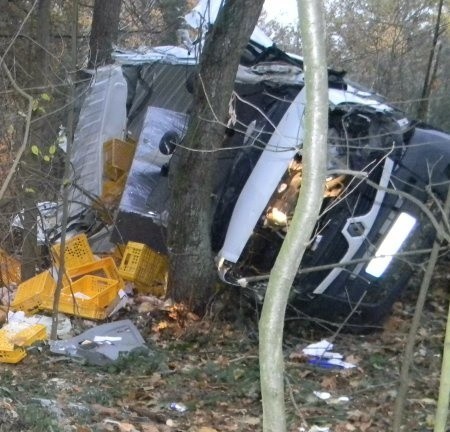 Kierowca z ciężkimi obrażeniami ciała został przewieziony do szpitala w Nysie.