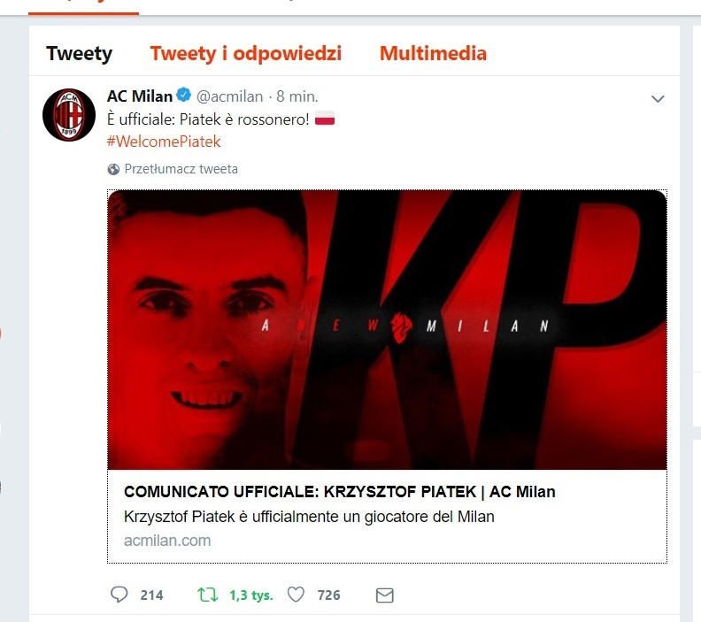 KRZYSZTOF PIĄTEK oficjalnie w AC Milan [TRANSFER, NA ŻYWO,...