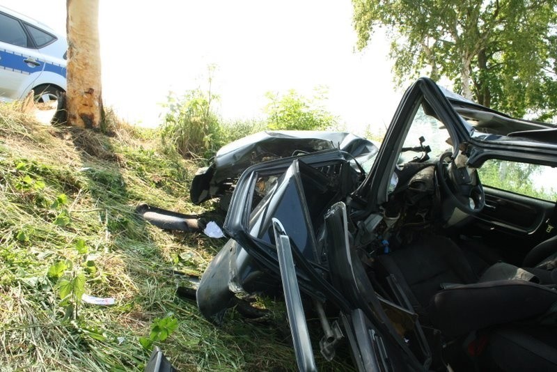 Wypadek w okolicy Strzeżewa. Kierowca forda wylądował na drzewie [zdjęcia]