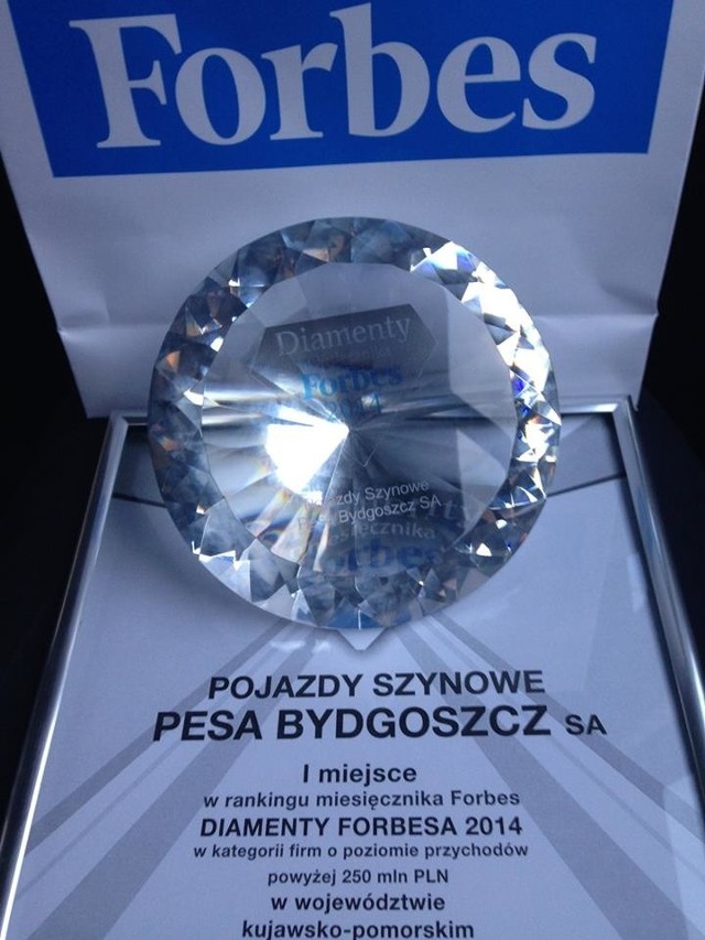 154 firmy z Kujawsko-Pomorskiego otrzymały tytuł Diamentów Forbesa 2014 Diament Forbesa 2014 dla Pesy