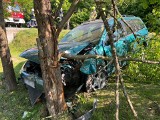 Wypadek w Reczpolu koło Przemyśla. Na DW 884 kierujący fordem zjechał z drogi do rowu i uderzył w drzewo [ZDJĘCIA, WIDEO]