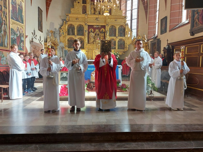Wprowadzenie relikwii do kościoła świętego Zygmunta w Szydłowcu. Kazanie wygłosił franciszkanin z Niepokalanowa