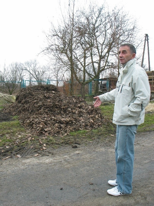 Bogusław Zioło pokazał nam sterty zgniłych liści, które do parku na os. Paulinów zwiozła firma GPK Sita.