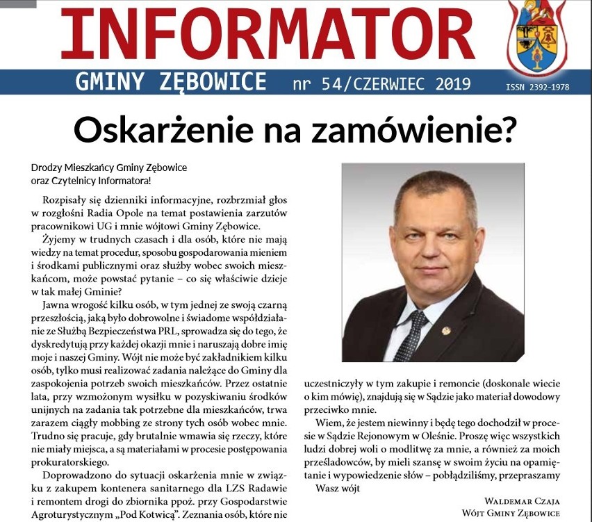 Informator Gminy Zębowice, wydawany przez wójta