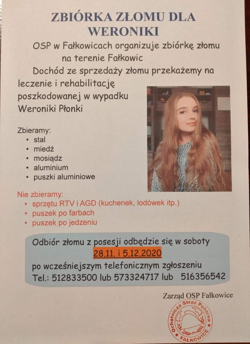Mieszkańcy Fałkowic i gminy Gdów jednoczą siły, by pomóc 20-letniej Weronice potrąconej przez samochód