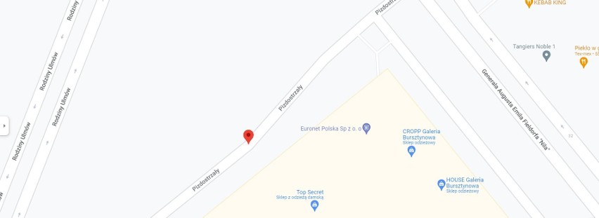 Ostrołęka. Ulica Pizdostrzały pojawiła się na mapach Google w pobliżu Galerii Bursztynowej. 21.03.2022