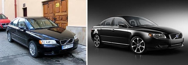 Robert Choma służbowo jeździ teraz volvo S60 (po lewej)&#8230;. a to volvo S80 T5 &#8211; wygląda imponująco, zwłaszcza w kolorze czarny metalik, jakiego w specyfikacji zażyczyli sobie przemyscy urzędnicy.