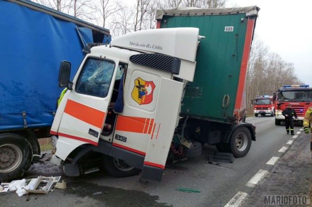Do zderzenia dwóch ciężarówek doszło we wtorek (5.04) krótko po godz. 10 na drodze krajowej nr 45 w rejonie miejscowości Gwoździcie (pow. krapkowicki).