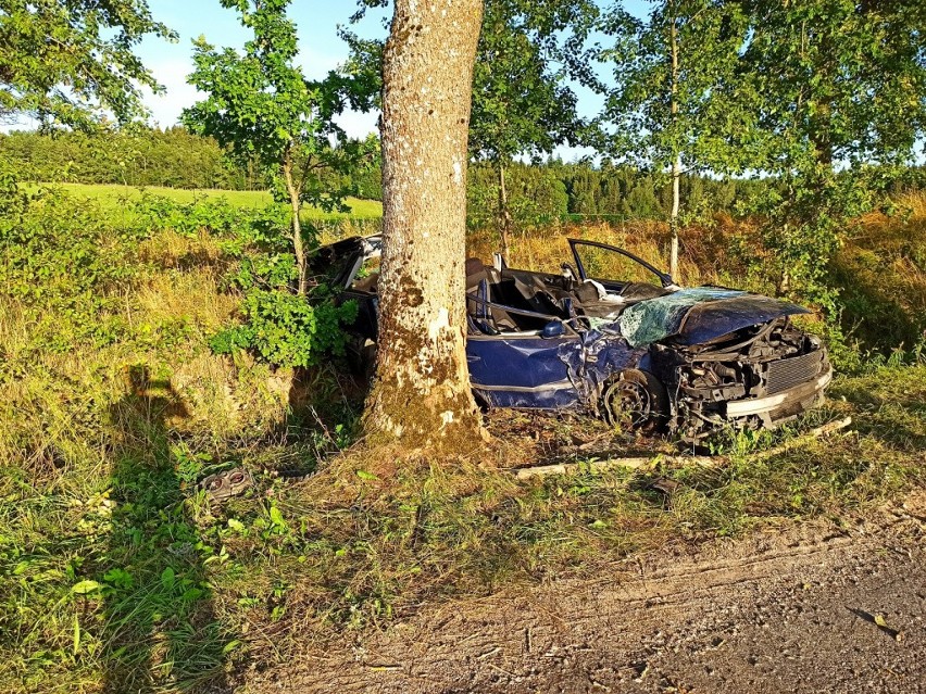 Budwiecie. Auto wbiło się w drzewo. Rannych trzeba było wycinać (zdjęcia)