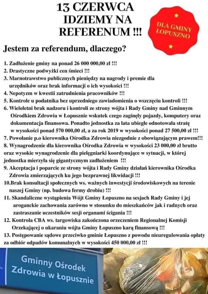 W niedzielę, 13 czerwca referendum w sprawie odwołania wójt gminy Łopuszno Ireny Marcisz i całej Rady Gminy. Trwa wojna na... ulotki [WIDEO]