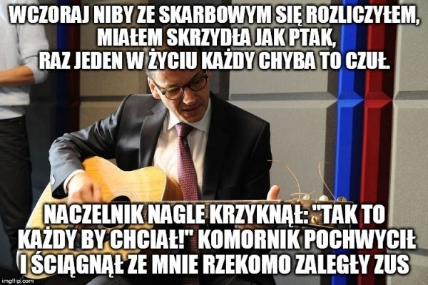 Zdjęcie ministra finansów Mateusza Morawieckiego, który został uwieczniony, gdy grał na gitarze przed wywiadem w Radiu Warszawa, od razu zamienione zostało na memy, które stały się hitem Internetu. Oto najśmieszniejsze z nich.