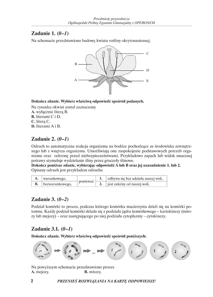 Próbny egzamin gimnazjalny 2018 OPERON: część przyrodnicza