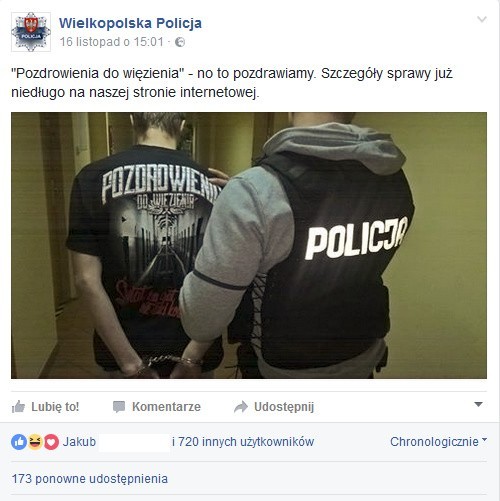 "Pozdrowienia do więzienia". Zobaczcie, jak wielkopolscy policjanci żartują z zatrzymania!