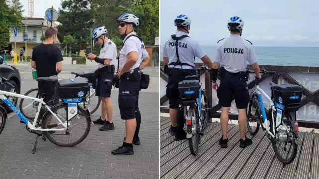 Stróże prawa z grupy rowerowej są nieco inaczej umundurowani. Mają białe koszulki z napisem „Policja”, krótkie spodenki i kaski rowerowe.