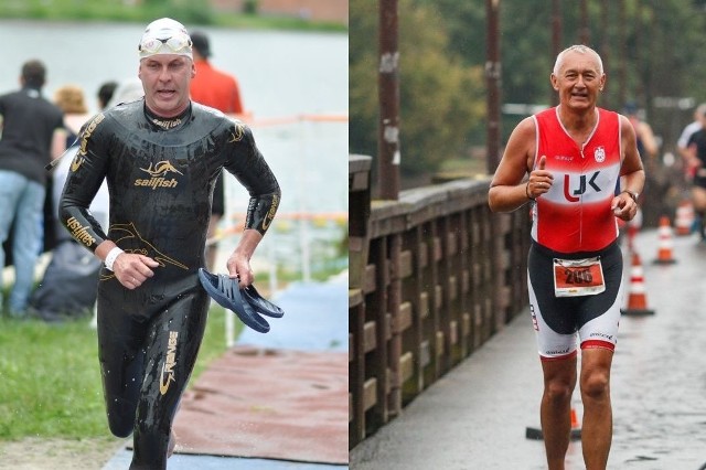  Od lewej: Doktor Tomasz Winiarczyk po pływackiej części maratonu. Doktor Robert Dutkiewicz podczas biegu wokół zamku krzyżackiego.