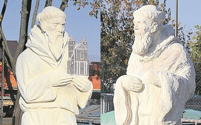 Rzeźba św. Romualda (z prawej), założyciela zakonu kamedułów. Kameduli założyli osadę, która w 1720 r. otrzymała prawa miejskie. Rzeźba św. Rocha (z lewej), którego wizerunek jest w herbie Suwałk. Czczony był przede wszystkim jako patron chroniący od zarazy