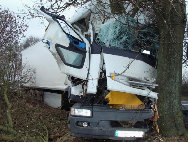 Kierowca tej ciężarówki był trzeźwy, został jednak ukarany mandatem za spowodowane zagrożenia w ruchu drogowym.