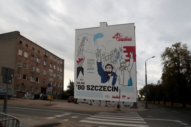 Rocznicowy, solidarnościowy mural na Pomorzanach w Szczecinie