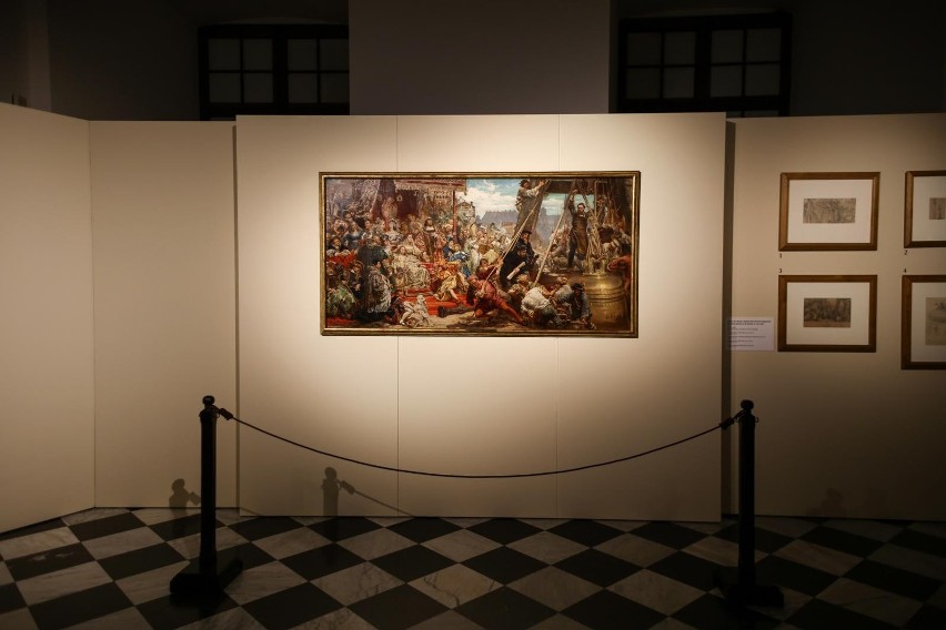 Ekspozycja obrazu „Zawieszenie dzwonu Zygmunta na wieży...