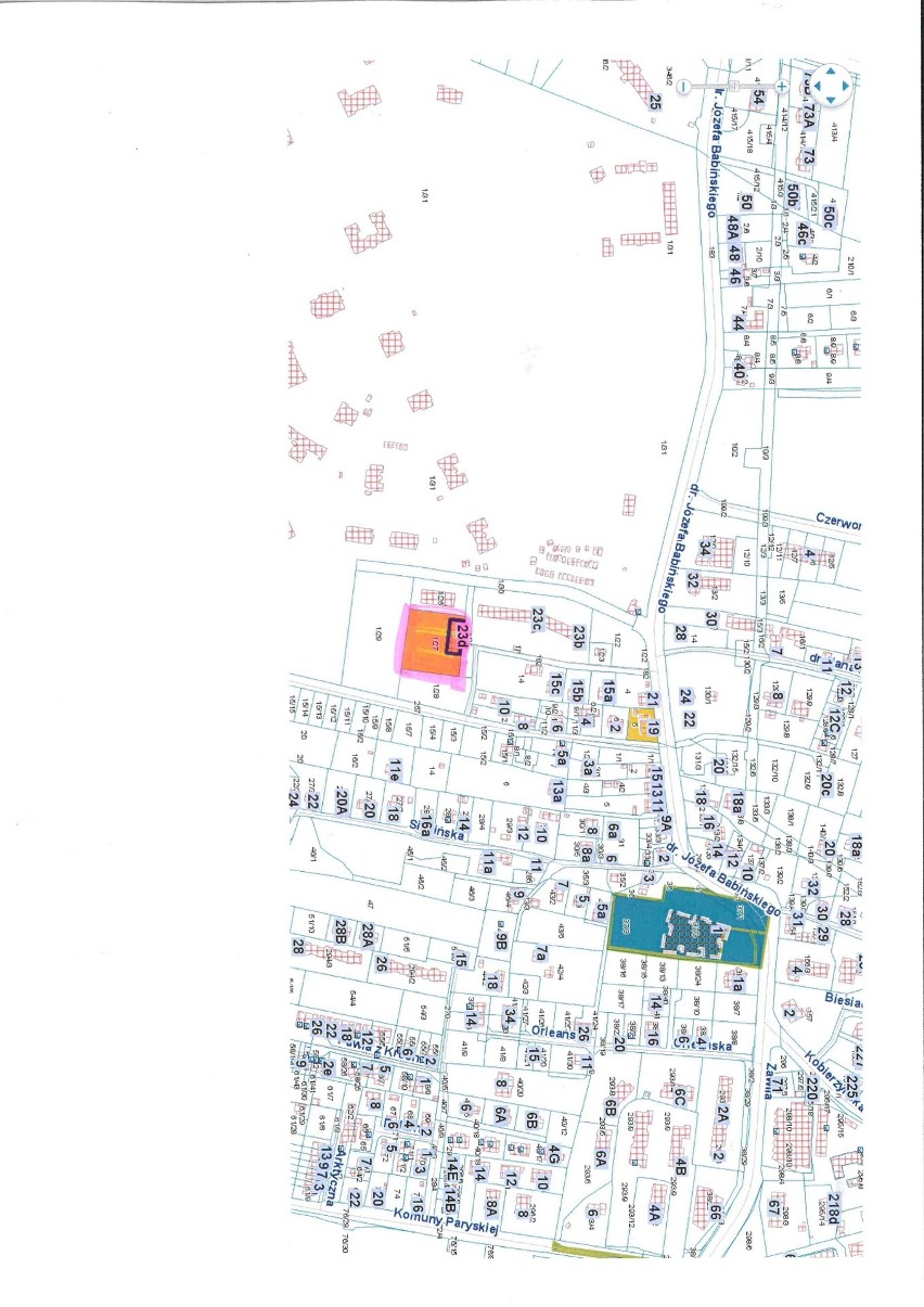 Mapa z zaznaczeniem budynku przy ul. Babińskiego 23D