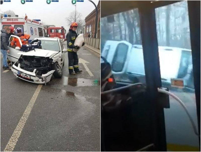 Wypadek na al. Piłsudskiego przy ul. Konstytucyjnej. Auto w rowie na ul. Rąbieńskiej 