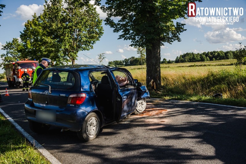 Regielnica. Kierowca stracił panowanie nad pojazdem. Pasażerkę z wraku auta musieli wydostać strażacy (zdjęcia)