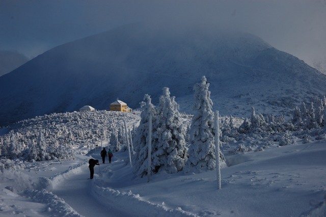Szlak do Domu Śląskiego, w tle Śnieżka. Zdjęcie ilustracyjne