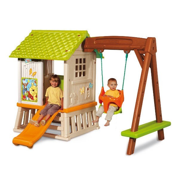 Domek ogrodowy dla dzieciTrzy w jednym: domek, zjeżdżalnia i huśtawka, a zabawy - na długie godziny.