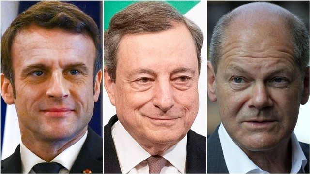 Scholz, Marcon i Draghi mają zadeklarować w Kijowie poparcie dla ukraińskich starań o uzyskanie statusu państwa kandydującego do Unii Europejskiej.