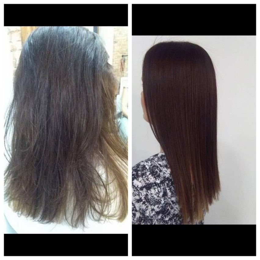 Keratynowe prostowanie włosów - przed i po.
